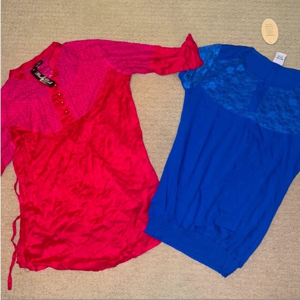 Two shirt kurtas pink and blue blouse with lace indian style